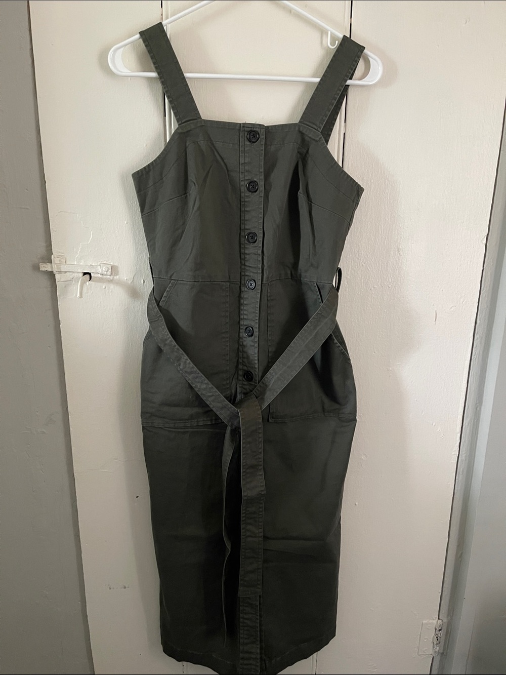 Universal Thread Olive Button-Front Midi Dress with Waist Tie